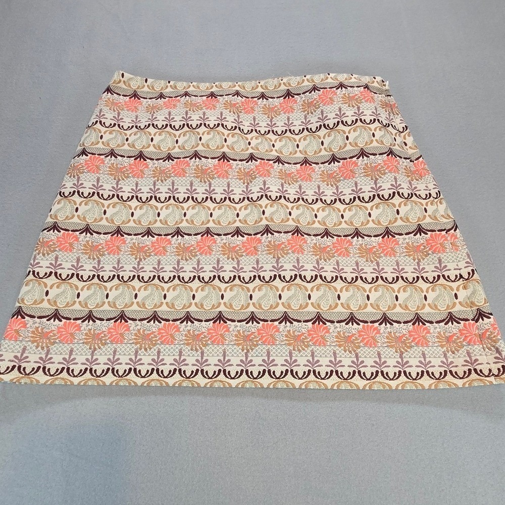 LOFT Mini Skirt Womens 14 Multicolor Paisley Floral Jacquard Metallic A-Line‎